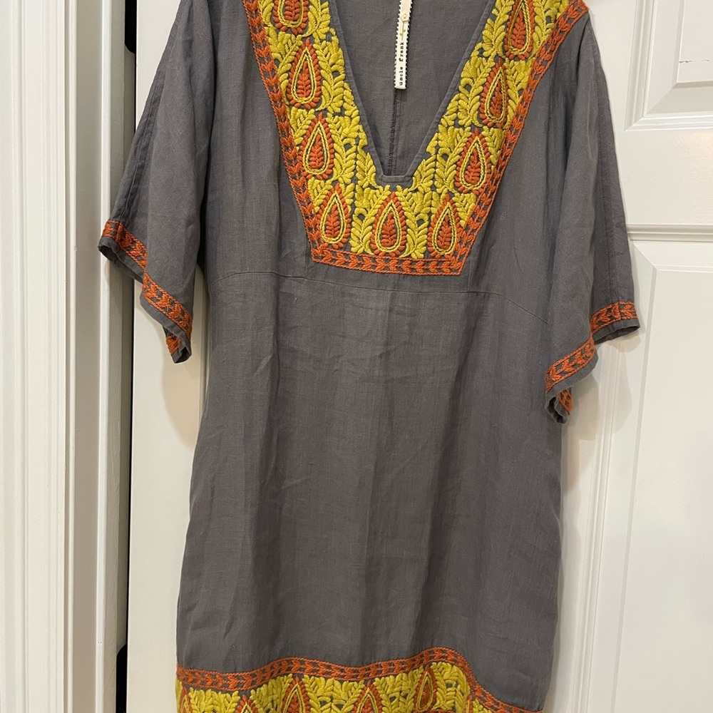Gray Dress with Yellow and Orange Embroidery